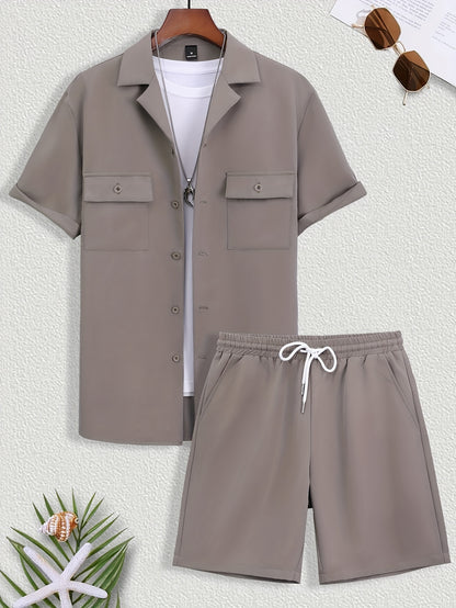 Mens Stylish Lapel Outfit Set - 2 Piece Short Sleeve & Shorts - Ultra-Comfortable Loose Lounge Wear for Effortless Casual Days