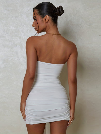 vlovelaw Ruched Cut Out Tube Dress, Club Wear Knotted Bodycon Mini Dress, Women's Clothing