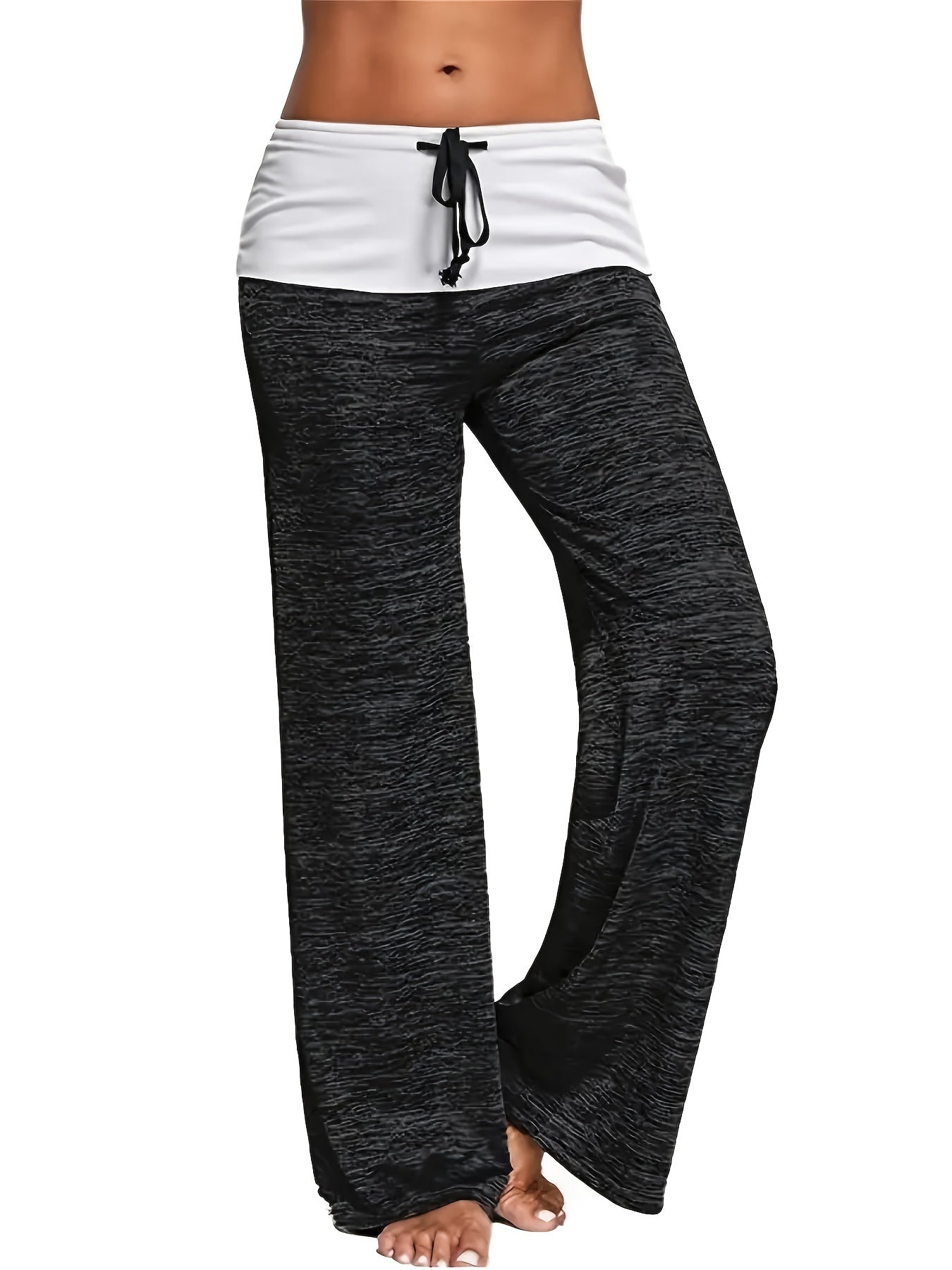 vlovelaw Plus Size Casual Pants, Women's Plus Colorblock Drawstring Slight Stretch Loose Fit Pants