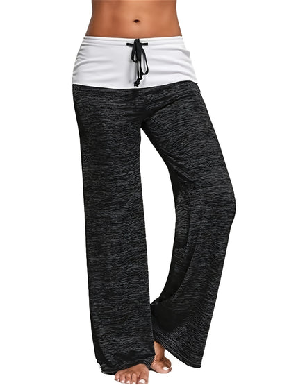 vlovelaw Plus Size Casual Pants, Women's Plus Colorblock Drawstring Slight Stretch Loose Fit Pants