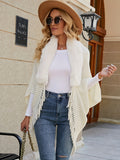 Tassel Cape Knit Sweater, Casual Open Front Solid Sweater, Women's Clothing