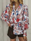vlovelaw Floral Print Button Front Blouse, Casual Shirred Long Sleeve Blouse, Women's Clothing