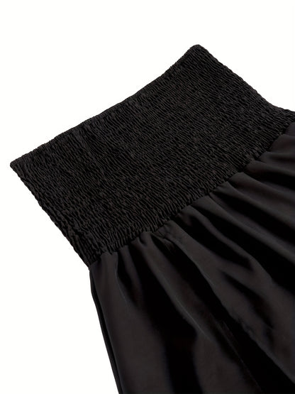 Solid Split Hem Shirred Skirt, Casual Skirt For Spring & Summer, Women's Clothing