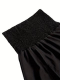 vlovelaw  Solid Split Hem Shirred Skirt, Casual Skirt For Spring & Summer, Women's Clothing
