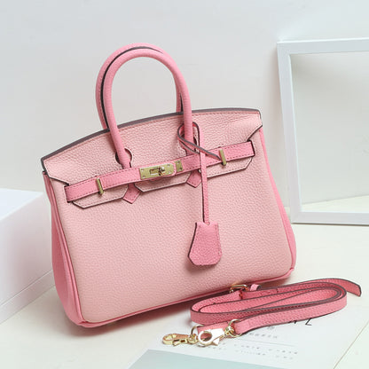 VLOVELAW 2025 Contrast color leather platinum bag lychee pattern first layer cowhide large capacity handbag fashion color matching shoulder messenger bag women