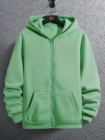 vlovelawRegular Solid Color Men's Hooded Sweatshirt Casual Long Sleeve Hoodies With Full Zip Up, Men's Casual Zipper Hooded Jacket