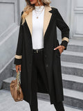 Button Front Notched Collar Coat, Casual Long Sleeve Mid Length Outerwear, Women's Clothing