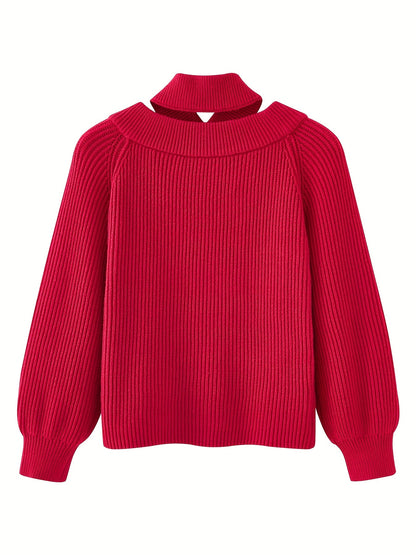 vlovelaw  Cut Out Solid Knit Sweater, Casual Criss Cross Long Sleeve Sweater, Women's Clothing