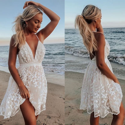 VLOVELAW New  EBay Women's Clothing European and American Foreign Trade Lace Dress V-neck Backless Dress