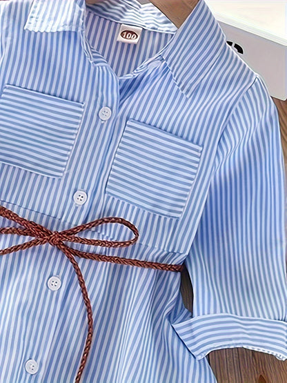 Classic Striped Shirt for Women - Soft Cotton Blend, Relaxed Fit, V-Neckline, Long Sleeves, Casual Wear - Perfect for Daily Life, Work, and Outdoor Activities