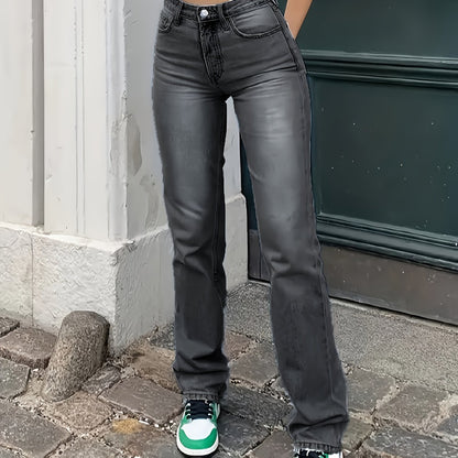 vlovelaw  High Waist Light Washed Straight Jeans, Slash Pocket Casual Loose Fit Denim Pants, Women's Denim Jeans & Clothing