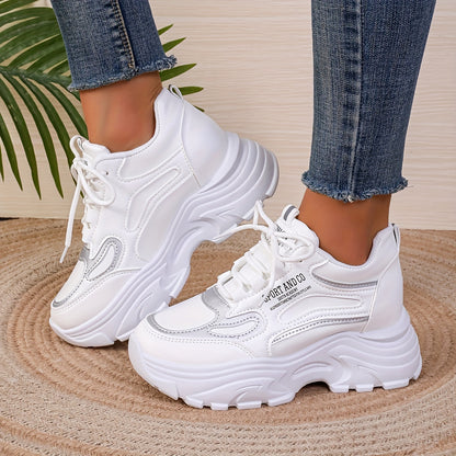 vlovelaw  Women's Chunky Sneakers, Trendy Hight Increasing Lace Up Walking Trainers, All-Match Low Top Shoes