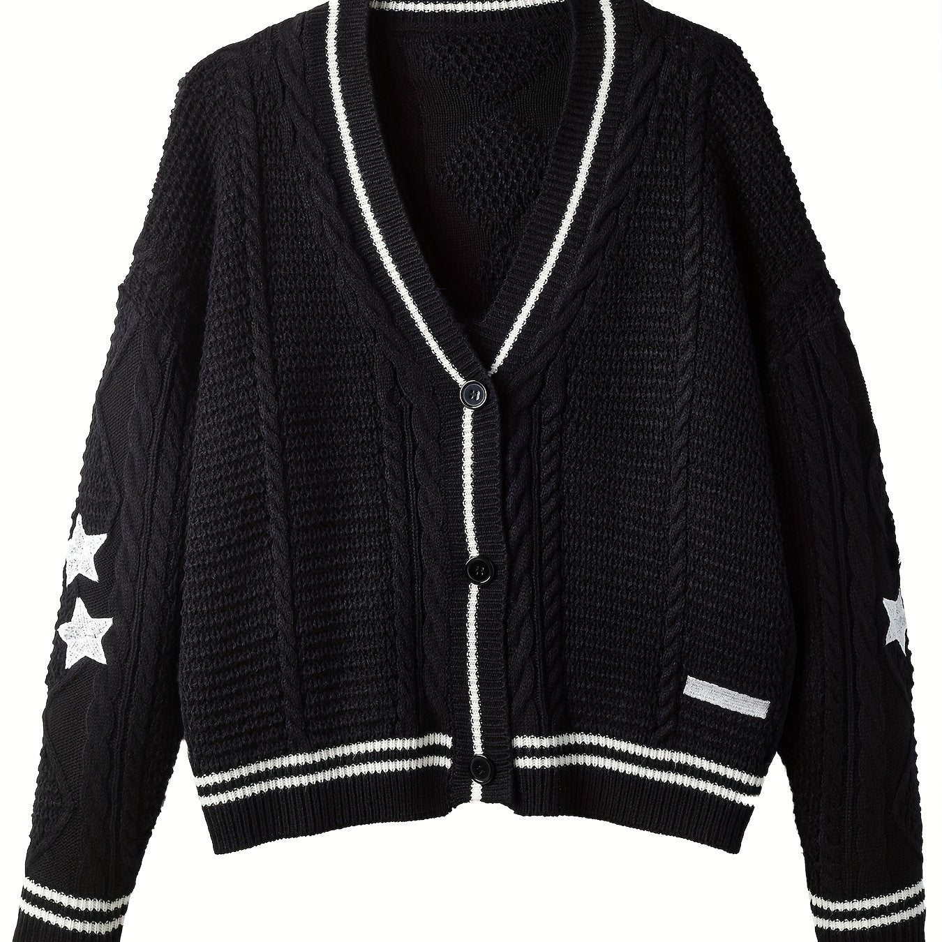 vlovelaw  Star Pattern Contrast Side Cardigan, Casual Long Sleeve Cardigan For Fall & Winter, Women's Clothing