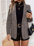 Plaid Print Button Front Blazer, Elegant Lapel Long Sleeve Blazer For Office & Work, Women's Clothing