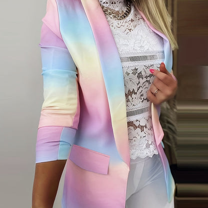 vlovelaw  Gradient Pocket Open Front Blazer, Elegant Shawl Collar Long Sleeve Blazer, Women's Clothing