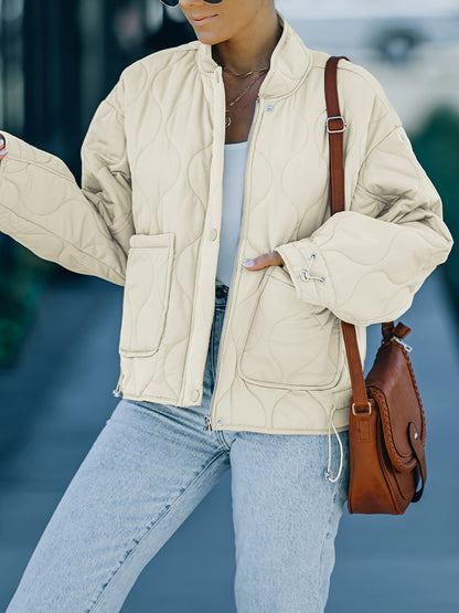 vlovelaw  Zip Up Pocket Front Coat, Casual Long Sleeve Winter Warm Outerwear, Women's Clothing