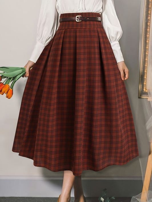 vlovelaw  Plus Size Plaid A-Line Skirt, Casual Skirt For Spring & Summer, Women's Plus Size Clothing
