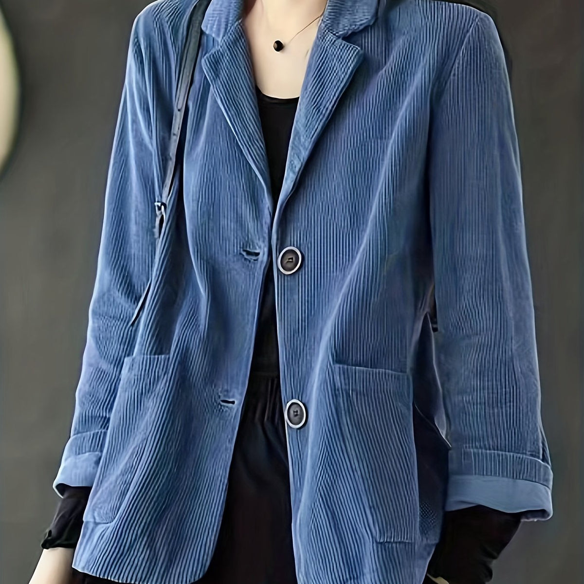 Solid Button Front Jacket, Casual Long Sleeve Pocket Front Outerwear, Women's Clothing