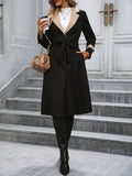 Button Front Notched Collar Coat, Casual Long Sleeve Mid Length Outerwear, Women's Clothing