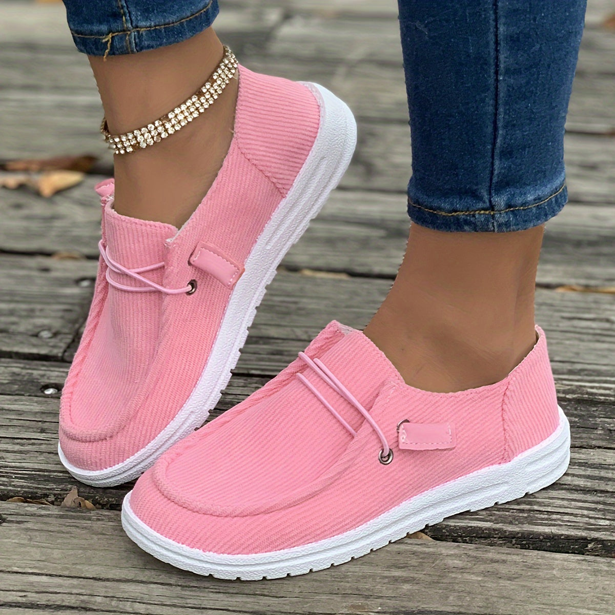 vlovelaw  Trendy Solid Color Stripes Pattern Skate Shoes, Wear Resistance Non Slip Canvas Sneakers, Casual Versatile Low Cut Slip On Loafers Shoes