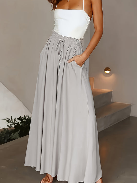 vlovelaw  Plus Size Solid Wide Leg Pants, Casual Drawstring Elastic Waist Pants, Women's Plus Size Clothing