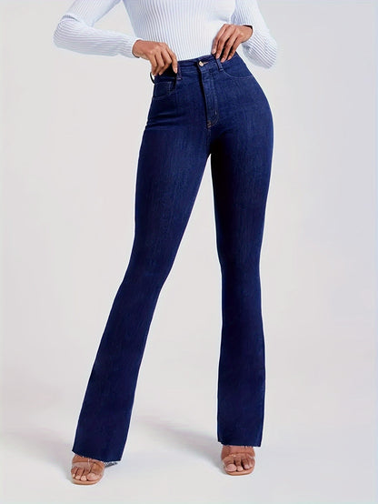 vlovelaw Solid Color Butt Lifting Flare Jeans For Women, Vintage Stretchy Zip Up Bootcut Pants, Women's Denim Jeans & Clothing