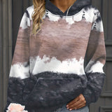 vlovelaw  Plus Size Casual Sweatshirt, Women's Plus Colorblock Striped Long Sleeve Hooded Slight Stretch Sweatshirt With Kangaroo Pocket
