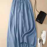 vlovelaw Plus Size Casual Pants, Women's Plus Solid High Waist Drawstring Wide Leg Loose Pants