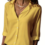 Versatile Solid Shirt, Casual Button Front Long Sleeve Collar Shirt, Women's Clothing