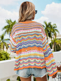 vlovelaw Hollow Striped Knit Sweater, Casual Crew Neck Long Sleeve Sweater, Women's Clothing