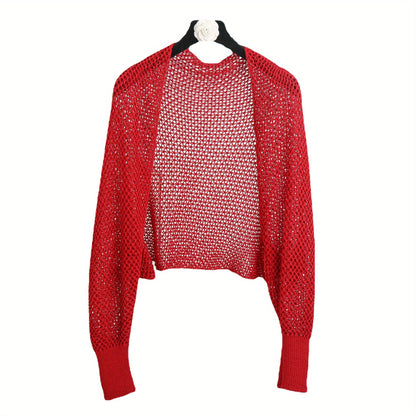 vlovelaw  Elegant Honeycomb Hollow Shawl Stylish Knitted Breathable Warm Wrap Thin Breathable Loose Long Sleeves Cape Decorative Cardigan For Women