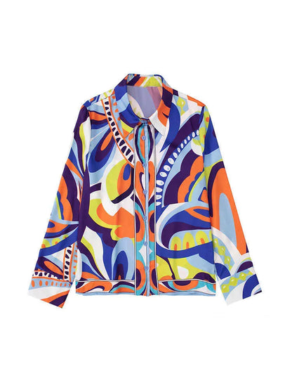 Women's Blouses Shirts ZATRHMBM  Printed Woman Shirts Vintage Long Sleeve Top Button Turn-down Collar Oversized Shirt Elegant Chic Ladies Blouse J230621