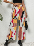 vlovelaw  Geo Print Wide Leg Pants, Casual High Waist Loose Pants For Spring & Summer, Women's Clothing