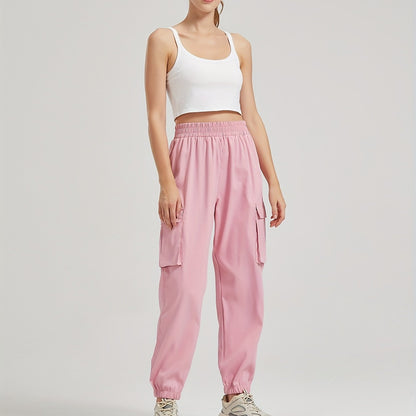 vlovelaw  Solid Color Casual Joggers Sweatpant, Cargo Loose High Waisted Pants With Pockets, Women's Athleisure