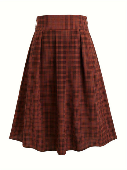 vlovelaw  Plus Size Plaid A-Line Skirt, Casual Skirt For Spring & Summer, Women's Plus Size Clothing