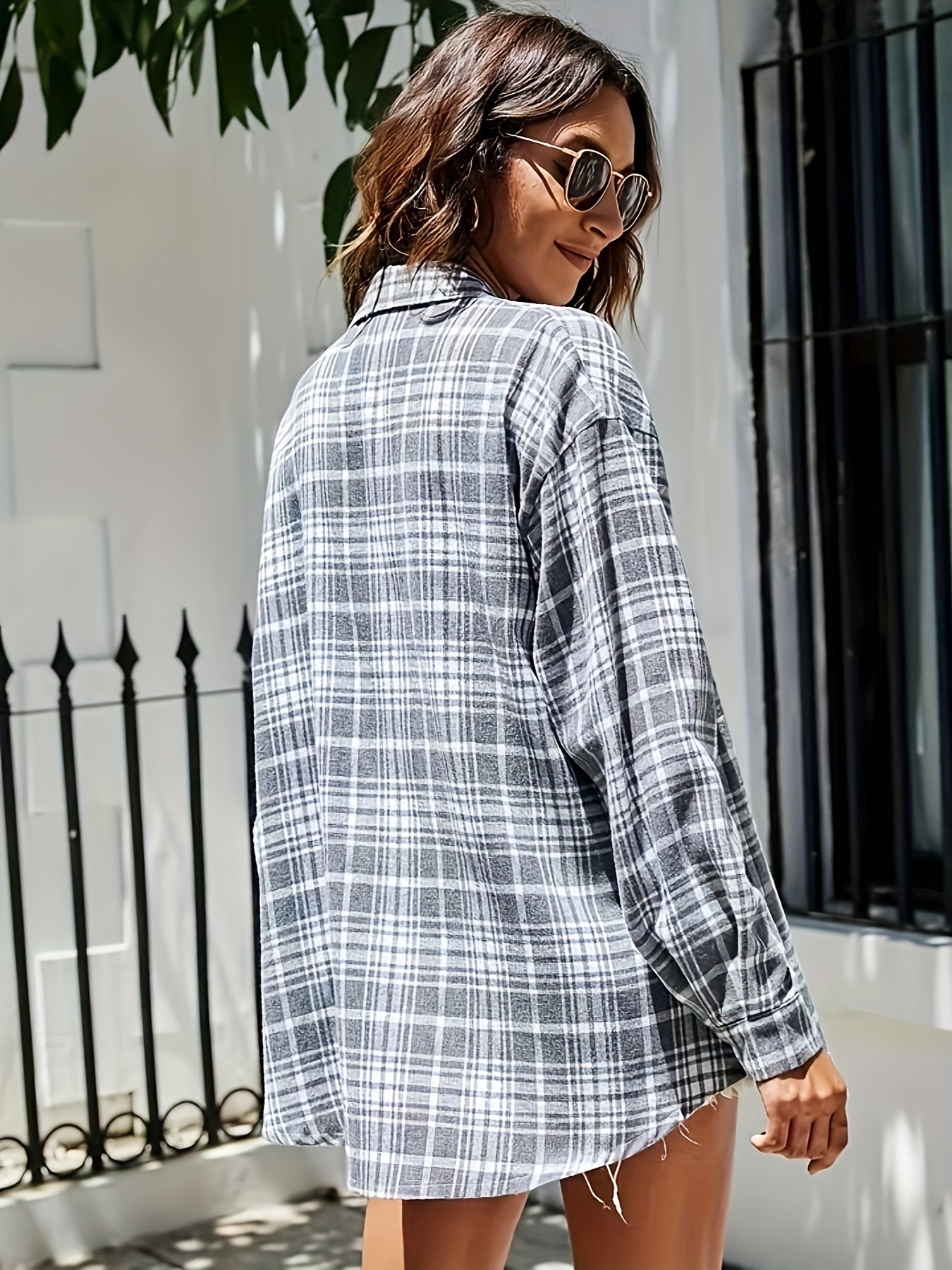 vlovelaw Plaid Print Classic Shirt, Casual Button Front Long Sleeve Shirt, Women's Clothing