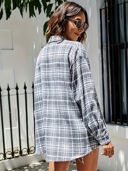 vlovelaw Plaid Print Classic Shirt, Casual Button Front Long Sleeve Shirt, Women's Clothing