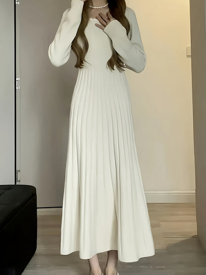 vlovelaw  Solid Knitted Slim Dress, Elegant Long Sleeve Midi Dress For Fall & Winter, Women's Clothing