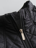 Plus Size Casual Coat, Women's Plus Solid Quilted Zipper Long Sleeve Mock Neck Puffer Coat With Pockets