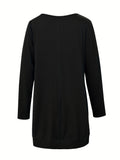 vlovelaw  Solid Pocket Crew Neck T-Shirt, Casual Long Sleeve Top For Spring & Fall, Women's Clothing