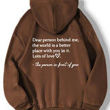 vlovelaw  Plus Size Casual Sweatshirt, Women's Plus Heart & Letter Print Long Sleeve Drawstring Hoodie