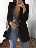 Lapel Neck Single Button Blazer, Casual Long Sleeve Blazer For Office & Work, Women's Clothing