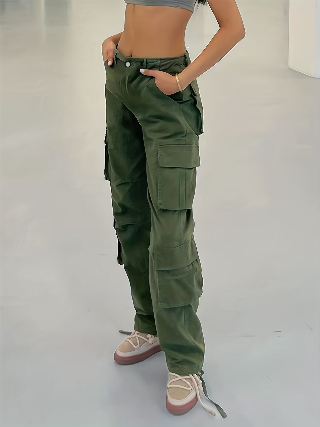 Wide Legs Baggy Cargo Pants With Flap Pockets, Girl's Y2K Style Jeans, Y2K Kpop Vintage Style Women's Clothing & Denim