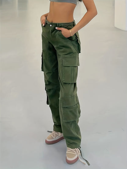 Wide Legs Baggy Cargo Pants With Flap Pockets, Girl's Y2K Style Jeans, Y2K Kpop Vintage Style Women's Clothing & Denim