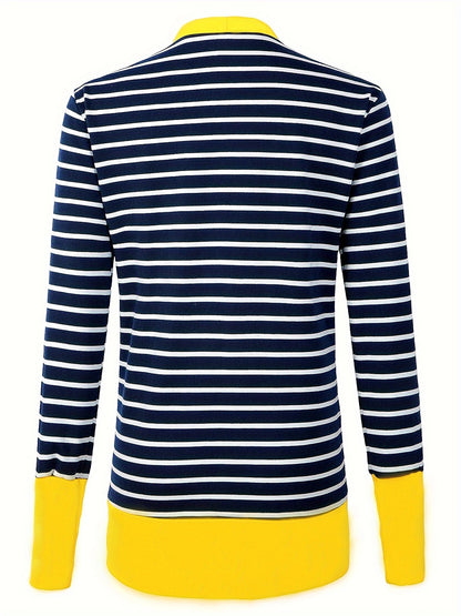 vlovelaw  Striped Button Down Knit Cardigan, Casual V Neck Long Sleeve Cardigan For Spring & Fall, Women's Clothing