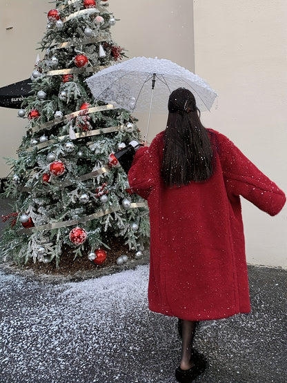 Winter Lapel Teddy Overcoat, Long Length Solid Casual Coat, Women's Clothing