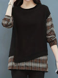 vlovelaw  Long Sleeve Plaid Pullover, Crew Neck Casual Top For Spring & Fall, Women's Clothing
