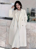 vlovelaw  Solid Double-breasted Tied Coat, Casual Long Sleeve Lapel Coat For Fall & Winter, Women's Clothing