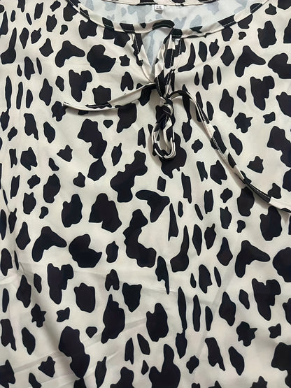 Leopard Print Cami Dress, Sexy Drawstring V Neck Ruffle Trim Dress, Women's Clothing