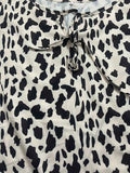 Leopard Print Cami Dress, Sexy Drawstring V Neck Ruffle Trim Dress, Women's Clothing
